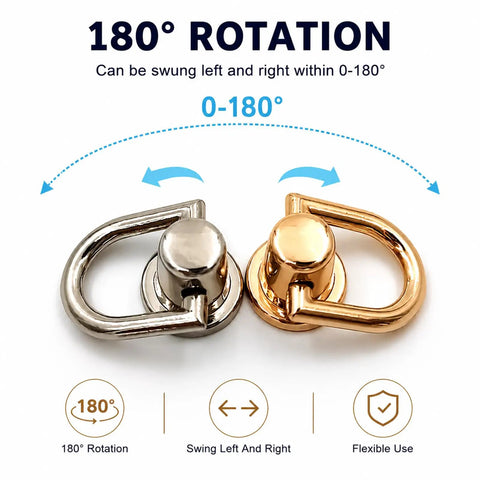 10 Pack Rotatable Ball Head D Ring Stud Buttons For DIY Leather Purses And Backpacks Belts 180 Degree Swivel Metal Rings With Golden Finish Dope Craft Hardware For Bags And Accessories, 180° rotation