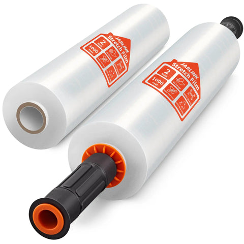 Two rolls of Industrial Strength Stretch Film 15 Inch By 1000 Feet Pallet Wrap With Handles Heavy Duty Clear 60 Gauge Moving Wrap