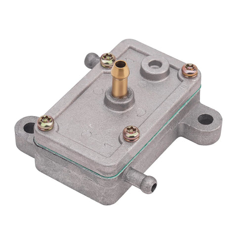 Front view of AHL fuel pump, aluminum body with brass inlet nozzle and mounting holes