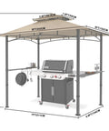 8x5 Grill Gazebo For Outdoor BBQ Canopy With Two LED Lights, Rustproof Steel Frame, Weatherproof Patio Shelter In Khaki, Easy Setup