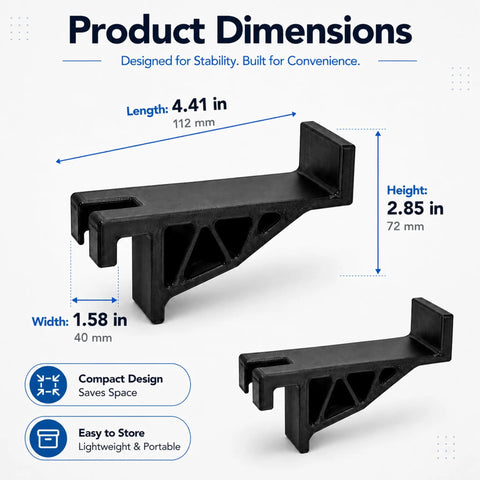 Product dimensions of the black 2 pack fan mounting clip for dog crates, designed for stability and convenience.