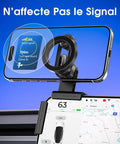 MagSafe Magnetic Car Phone Mount For Tesla Model Y And Model 3 Dash Holder With Ultra Strong 2500G Magnetic Lock displayed with phone mounted.
