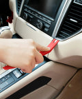 Snag These Dope 5 Piece Nylon Auto Trim Removal Tools For Your Ride Features No Damage Pry Sets For Car Door Panels Dashboards And Clip Fastener Pullers Easy Garage Gear, red nylon trim tool in use on car dashboard.