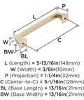 Diagram showing measurements of Mulholland Champagne Bronze Cabinet Pull 5-1/16 Inch Center to Center Drawer Handle