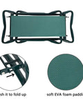 Foldable Garden Kneeler And Seat With Soft Cushion, Heavy Duty Garden Bench, top view of folded green bench, EVA foam padding