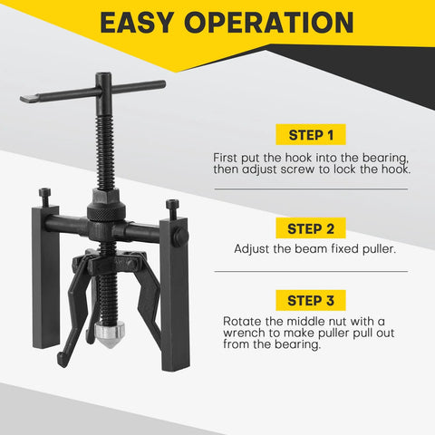 Front view of Acymner 3-jaw inner bearing puller set with T-handle and screw clamp.