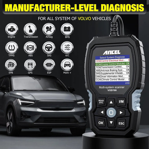 Volvo All Systems OBD2 Scanner With Full Diagnostic Tool For Volvo Cars Pro Grade Code Reader ABS Reset Display