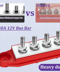 Marine Grade 12V Bus Bar Power Distribution Block With Cover For Boat And Car Solar Wiring, 250A, Four Posts Three Eighths Inch