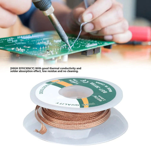 Desoldering Wick No Clean Alloy Copper Solder Removal Braid 1.5m Length 3.0mm Diameter for PCB Repair shown with circuit board