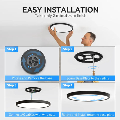Installation steps for Ultra Slim 12 Inch LED Flush Mount Ceiling Light 3200lm 5000K Daylight White