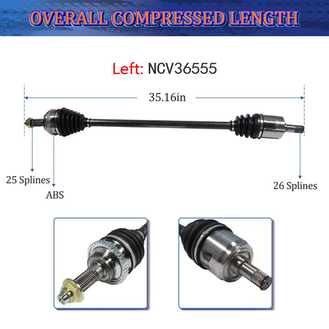 Front Pair CV Axle Assembly For Honda Civic 2001 2002 2003 2004 2005 1 7L Manual Transmission Left axle detailed view