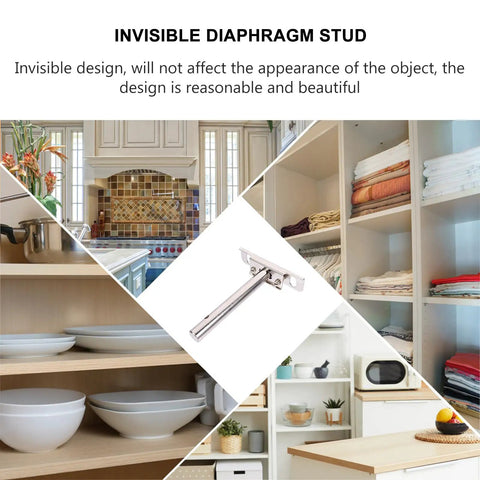 4 Sets Concealed Blind Floating Shelf Brackets With Screws, Heavy Duty Iron, Silver Finish, kitchen and shelves background.