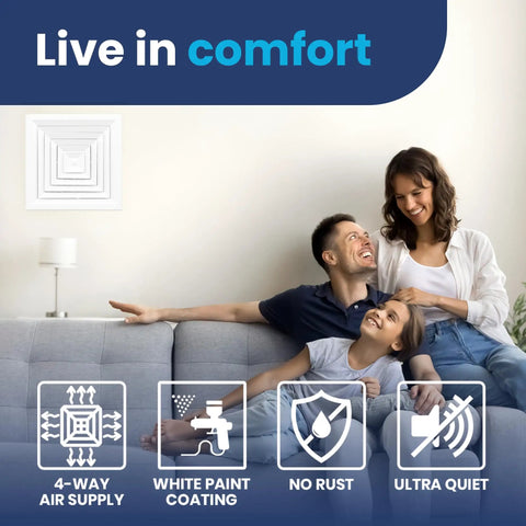 Heavy Duty 12 X 12 Decorative Ceiling Air Vent Cover Featuring 4 Way Extruded Aluminum HVAC Diffuser Grille For A Knockout Room Upgrade And Guaranteed Smooth Sailing On Installation Day