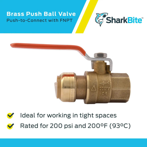 Three Quarter Inch Ball Valve With FNPT Connector Push To Connect Brass Plumbing Fitting for PEX