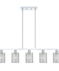 Five Light Polyhedral Opal Crystal Pendant Light Semi Flush Mount With Dope Chrome Finish, modern linear design.