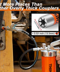 THINKWORK grease gun coupler set with 90° adapter installed on orange grease gun