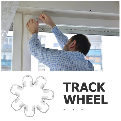 Man installing Heavy Duty Folding Door Rollers with Track, Metal Sliding Wheels for Heavy Doors in living room window.