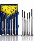 Grab And Go Compact Six Piece Mini Screwdriver Set For Watches Glasses And Jewelry Repairs in blue plastic case
