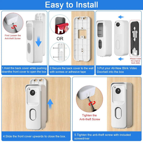 Installation steps for Adhesive Door Mount For All New Video Doorbell Camera 2nd Gen No Drill Mounting Bracket showcased.