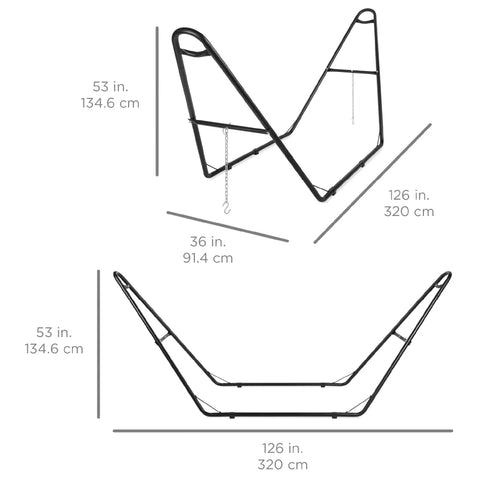 Adjustable Portable Hammock Stand For 9 To 14 Ft Hammocks, Outdoor Patio Steel Frame dimensions and structure design