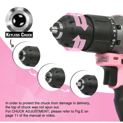 Pink 20V Cordless Drill Driver Set With 1 Battery, Charger And Storage Bag, Great Gift For DIYers And Home Projects, High Power Lithium Ion Performance, Supports Pink Ribbon Cause With Donations To Helping Women Now
