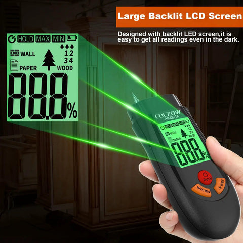 Wood Moisture Meter With Battery And LCD Display for Quick Accurate Moisture Content Reading in Wood Logs Paper Plywood Plaster.
