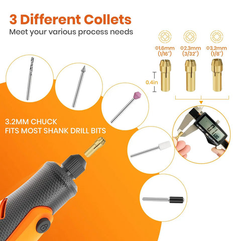 Go To Heavy Duty Rotary Tool Bits Kit With Universal Collet Set showing three collets for different sized drill bits.