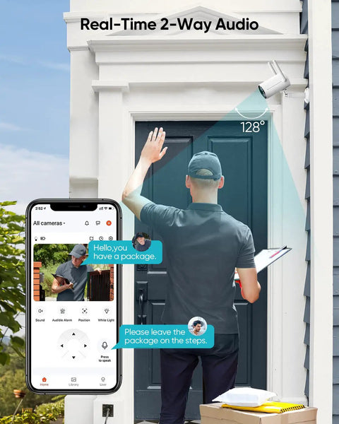 Battery Powered Outdoor Security Camera With Spotlight 1080p HD Color Night Vision Wireless 2 4G WiFi Motion Detection IP65 Weatherproof Dope Home Surveillance System monitoring front door delivery.