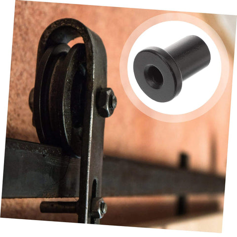 5 Pack Barn Door Track Spacers Replacement Kit Wall Connectors For Sliding Barn Door Hardware Rolling For Garage And Basement Durable Support Easy Install Keeps Proper Gap Between Track And Wall For Smooth Quiet Door Operation, shown as a black spacer on a barn door track.