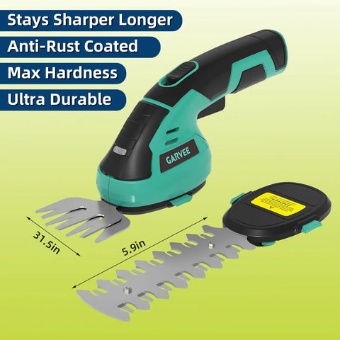 Cordless Hedge Trimmer For Small Gardens, 2 In 1 Grass Shears, Rechargeable 7.2V Lithium Battery With USB-C Quick Charge displayed