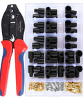 Spark Plug Wire Crimping Tool Kit With 36 Boots And Terminals Crimp And Stripping Tool Set For 180 Degree 90 Degree Straight Ignition Wire Coil Terminals Pro Grade DIY Auto Shop Essential with crimping tool and storage case of terminals and boots.