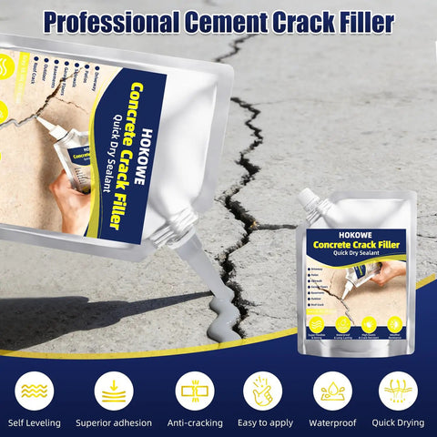 Pro Grade Concrete Crack Filler 2 Pack For Outdoor Use Self Leveling Waterproof Sealant Quick Drying Adhesive application on driveway crack