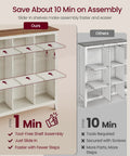 Image comparing assembly times for Hella Spacious Farmhouse Nine Cube Bookshelf With Heavy Duty Legs And Adjustable Shelves In Cloud White and Warm Brown.