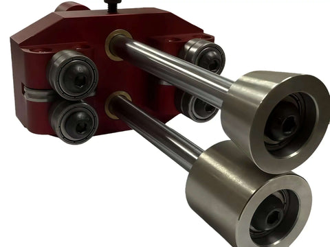 Pro Sheet Metal Roller Bender Tool With Red Aluminum Frame For Real World Use, 0 To 90 Degree Angle Adjustment, Six Rollers Close-Up