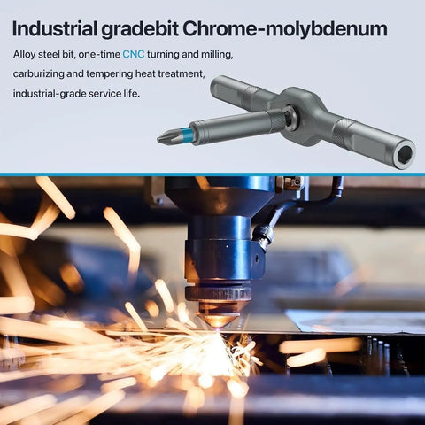 Close-up of CNC machine in use with sparks flying, showcasing industrial-grade bit from 24 In 1 Magnetic Screwdriver Set.