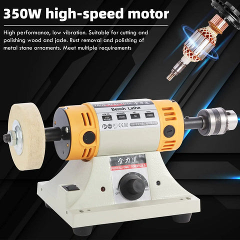 Powerful 350W Bench Grinder And Buffer With Adjustable Speed Up To 10,000 RPM, Jewelry Polisher, shown with attachments