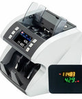 Touch Screen Currency Counter For Mixed Denominations With Bank-Grade Counterfeit Detection showing LCD and bill compartment