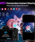 8K Ultra HD Vlogging Camera With WiFi, Autofocus And 88MP Still Photos showing wireless image transfer to smartphone