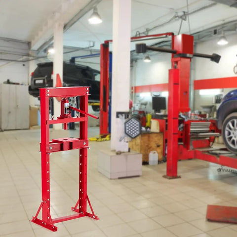 12 Ton Hydraulic Press With Adjustable Table And Movable Plates For Auto Repair Metal Bending And Garage Use Beefy Heavy Duty H Frame Shop Press In Red Built For Tough Jobs