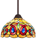 Tiffany Style Stained Glass Pendant Light, 12 Inch Wide Cream Brown Victorian Hanging Lamp with colorful stained glass shade