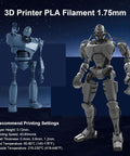 3D robot models printed with PLA 1.75mm Filament Bundle For 3D Printers, 2kg Total, 8 Spools Of 250g, Colorful Set.