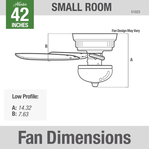 Conroy Onyx Bengal 42 Inch Low Profile Ceiling Fan With LED Light Kit And Pull Chain dimensions diagram for small rooms