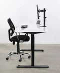 Heavy Duty Steel Reinforcement Bracket And Mount Plate For Glass Or Thin Desks Secures C Clamp Monitor Arm with black desk setup.