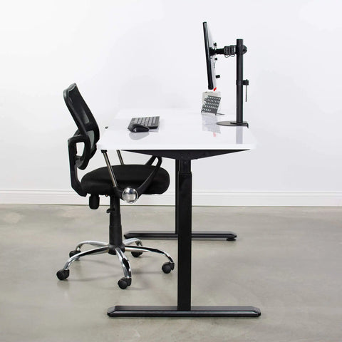Heavy Duty Steel Reinforcement Bracket And Mount Plate For Glass Or Thin Desks Secures C Clamp Monitor Arm with black desk setup.