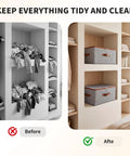 Top Shelf Washable Fabric Storage Bins With Zippered Lids And Sturdy Faux Handles Houndstooth Pattern organizing clothes neatly.