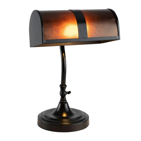 Bankers Lamp With Amber Mica Shade Mission Style Table Or Desk Light Led Bulb Included Cozy Vintage Glow For Home Office Living Room Dark Brown Finish
