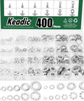 Massive 400 Piece Washer Set Kit With Split Lock Washers, External And Internal Star Washers, And Flat Washers In Sturdy 304 Stainless Steel, Imperial Sizes Six, Eight, Ten And One Quarter, Five Sixteenths, Three Eighths Inch, assorted washers in case