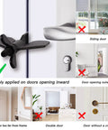 Portable Door Lock For Travel And Home Security With Extra Privacy, shown applied on inward-opening door with guide illustrations