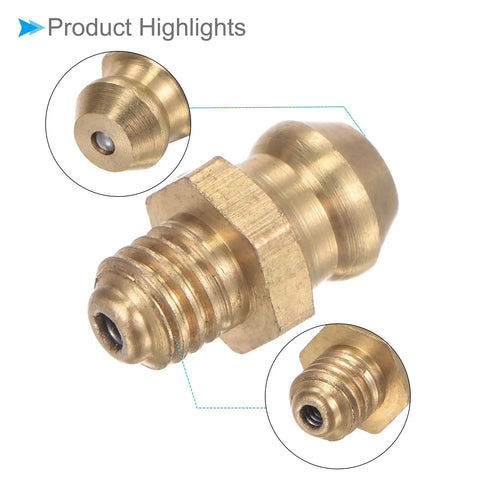 Close-up of Brass Straight Grease Fitting M5x0 8mm Hydraulic Nipple from 5 Pack for Replacing Oil Fittings in Machinery