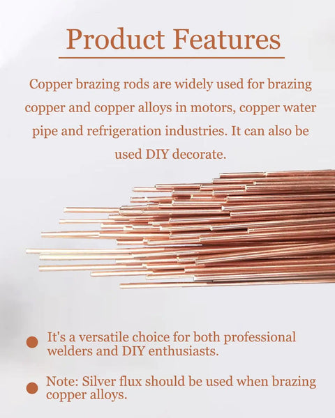 Top Shelf Copper Brazing Rods One Third Inch Thick By Thirteen Point Eight Inches Long angles displayed, showcasing self fluxing properties for HVAC applications.